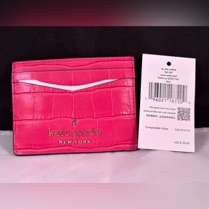 Kate Spade Staci Croc Leather Card Holder Hot Pink